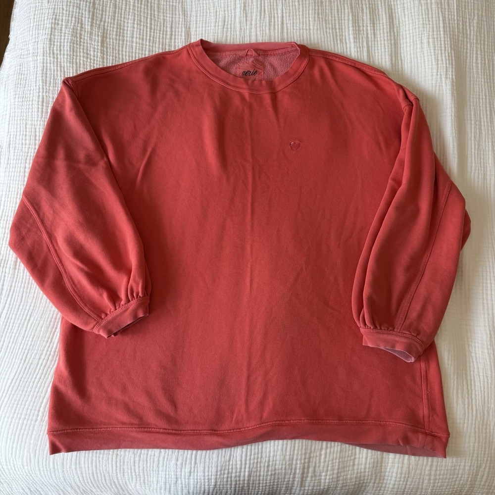 Aerie Women's French Terry Red Orange Sweatshirt (XL) Embroidered Heart Lounge